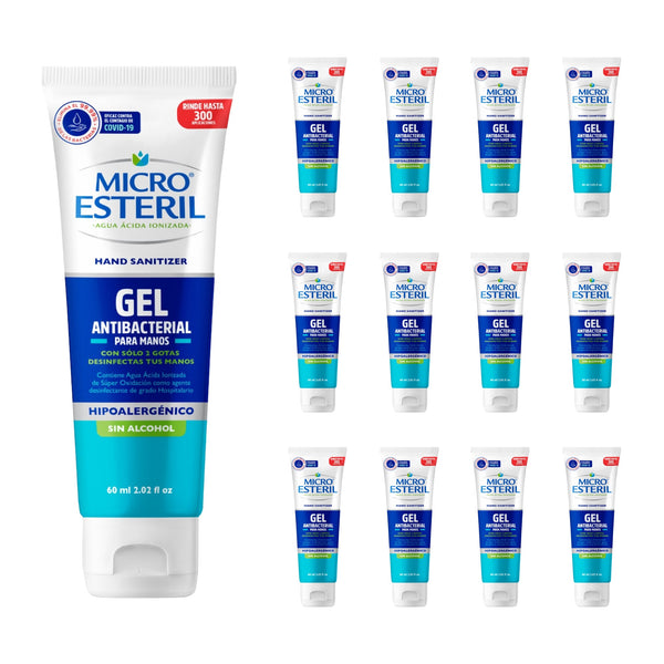 Kit 12 Gel antibacterial Micro Esteril agua ácida ionizada 60 ml 300 aplicaciones