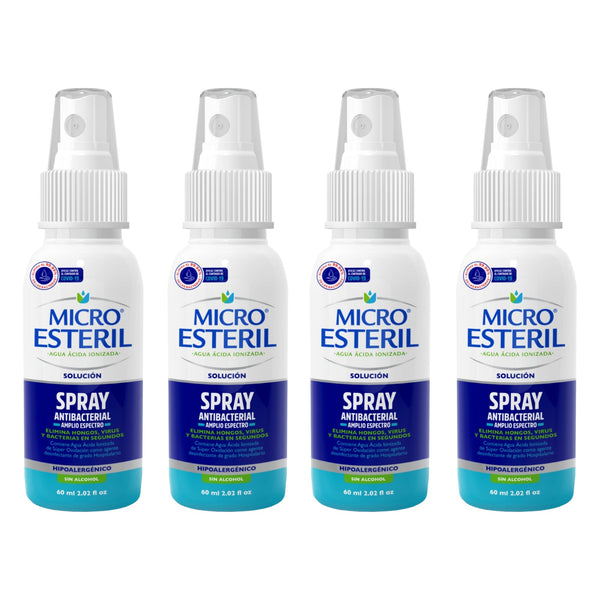 4 Pack Spray antibacterial Micro Esteril agua ácida ionizada 60 ml