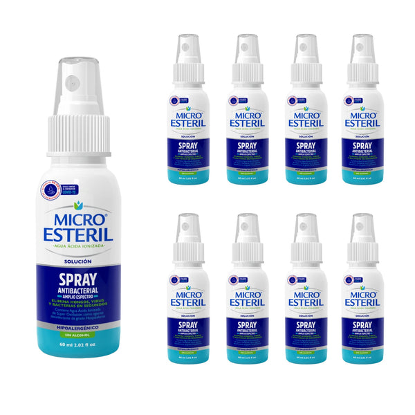 8 Pack Spray antibacterial Micro Esteril agua ácida ionizada 60 ml