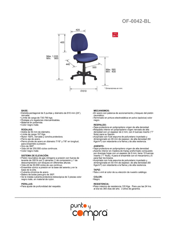 Silla operativa altura ajustable Mod. PROCH OF-0042