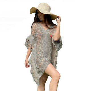 Comprar caqui Salida de playa pareo vestido deshilado cuello V Para Mujer