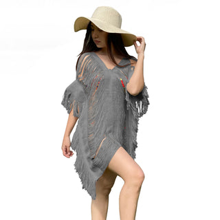 Comprar gris Salida de playa pareo vestido deshilado cuello V Para Mujer